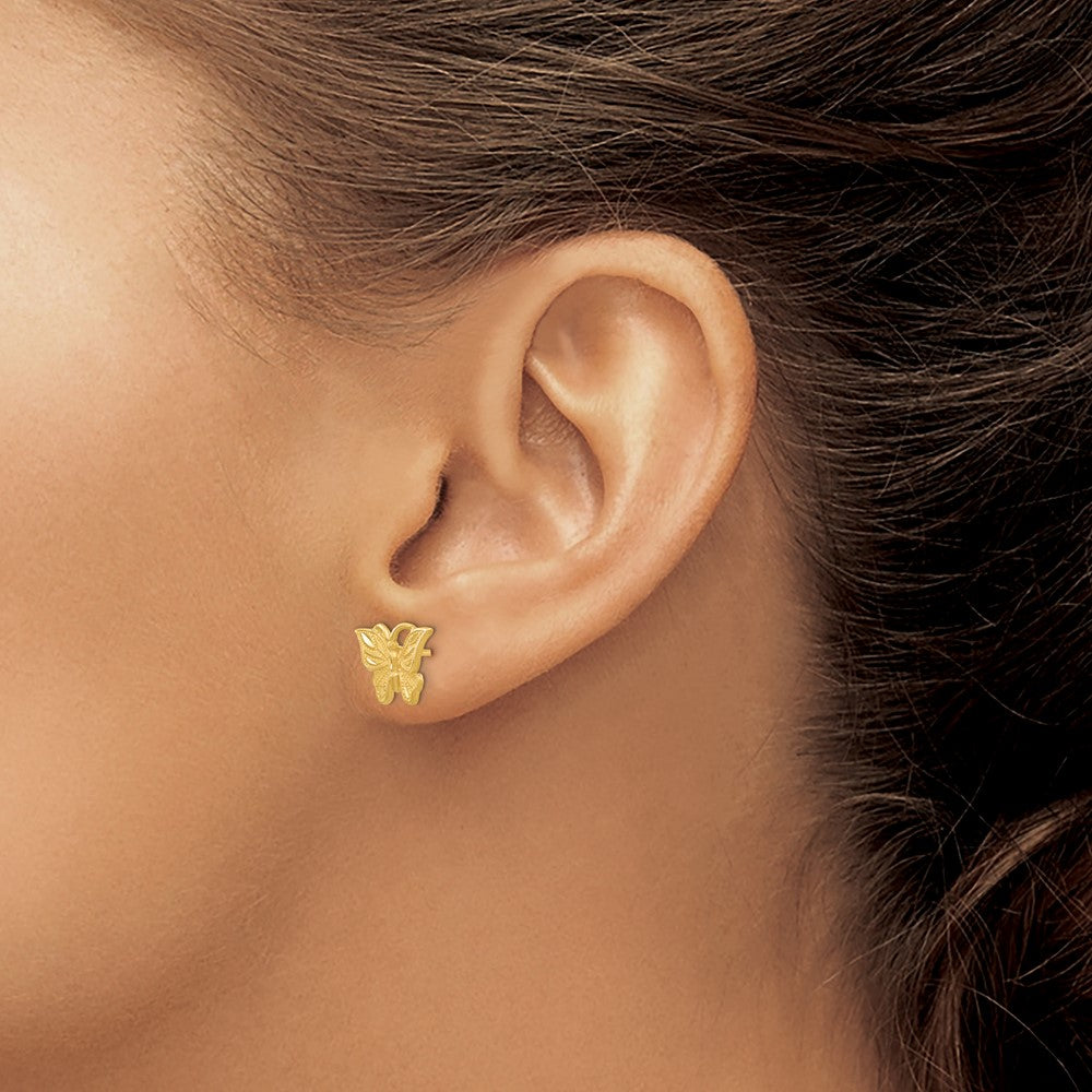14K Gelbgold Ohrringe mit Diamantschliff-Schmetterling