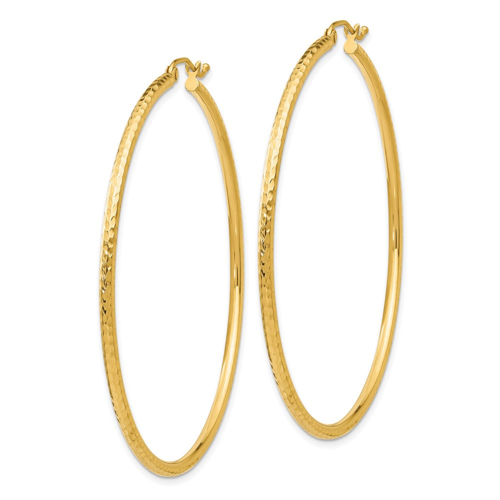 14K Gelbgold Diamantiert 2mm Rund Röhre Creolen