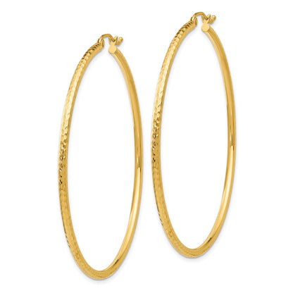14K Gelbgold Diamantiert 2mm Rund Röhre Creolen