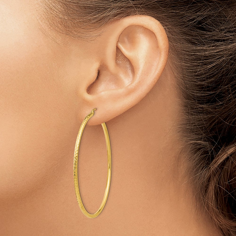 14K Gelbgold Diamantiert 2mm Rund Röhre Creolen