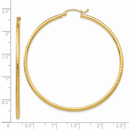 14K Gelbgold Diamantiert 2mm Rund Röhre Creolen