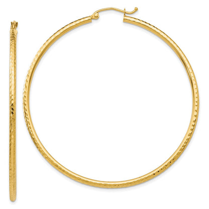 14K Gelbgold Diamantiert 2mm Rund Röhre Creolen