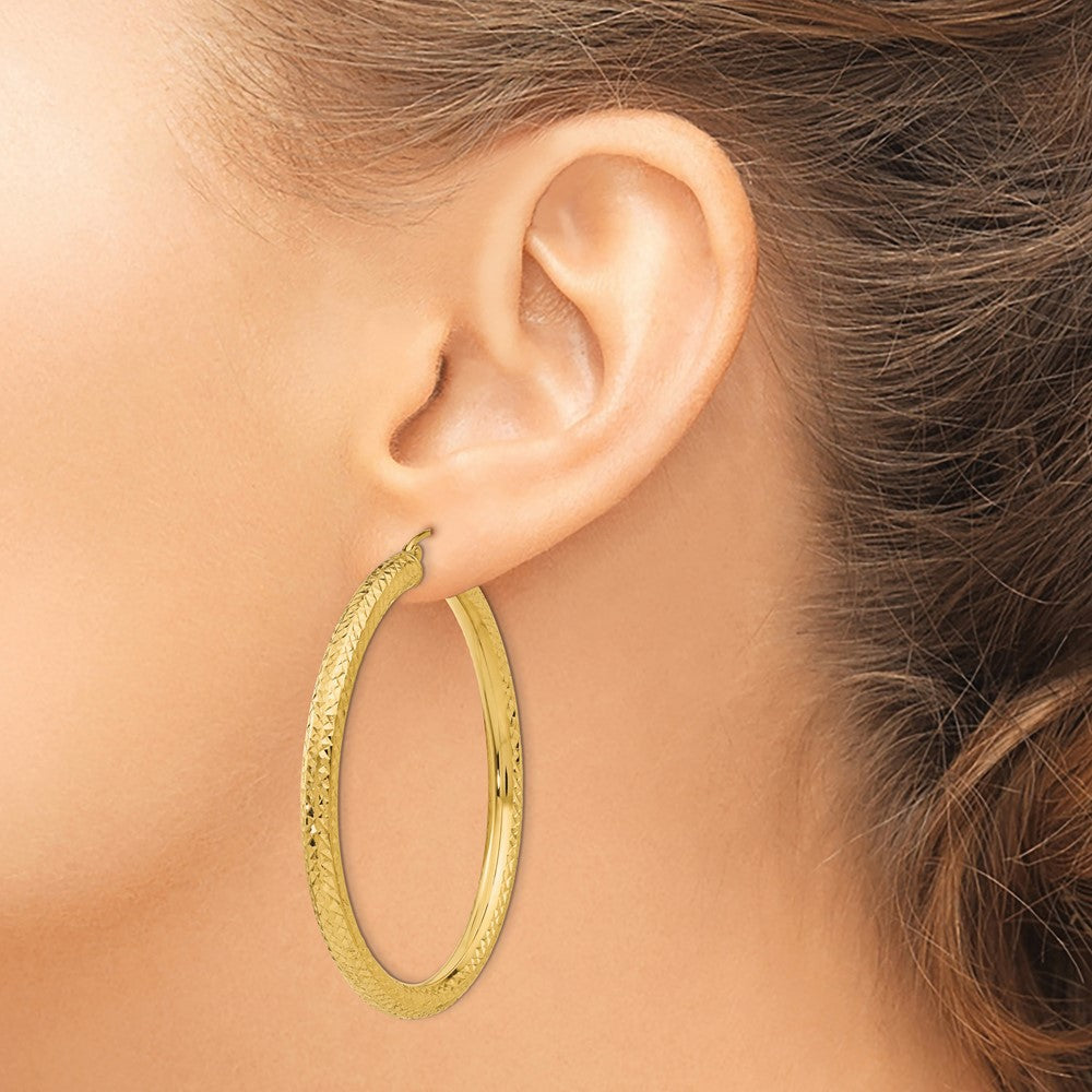 14K Gelbgold Diamantiert 4mm Rund Creolen