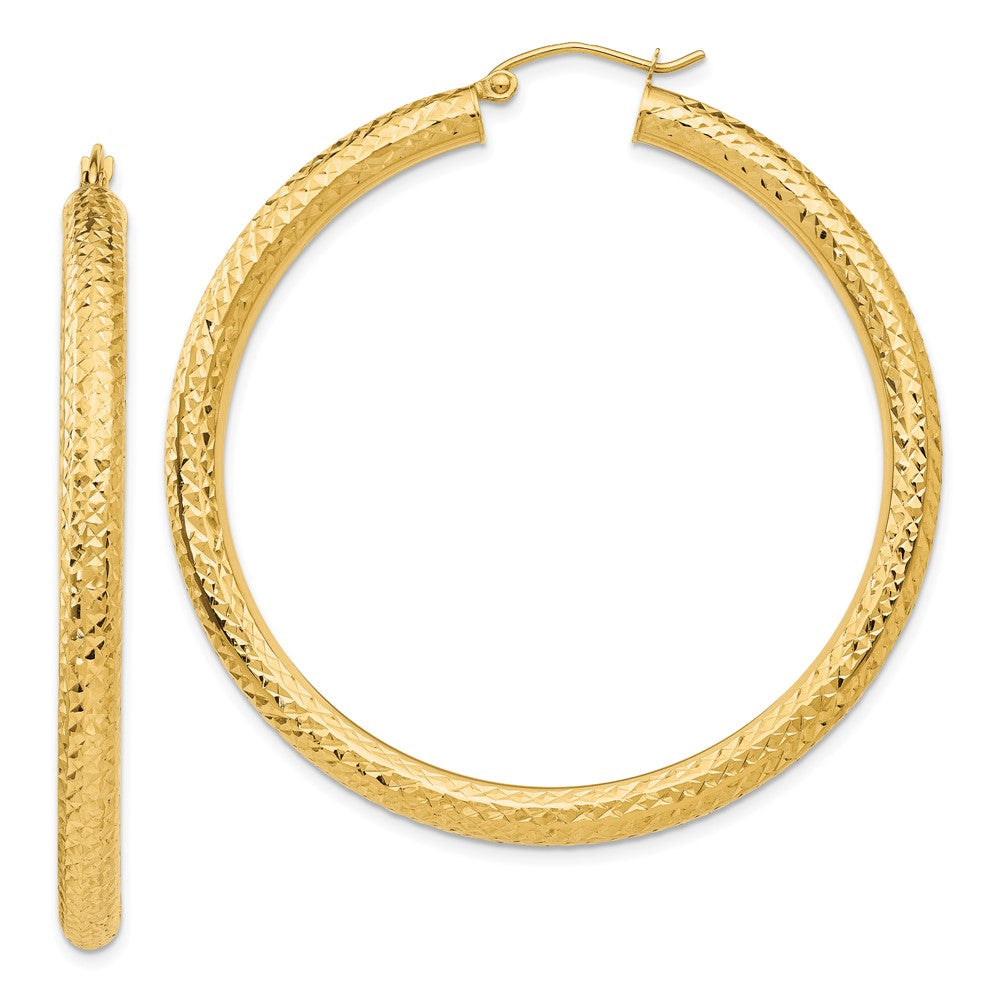 14K Gelbgold Diamantiert 4mm Rund Creolen