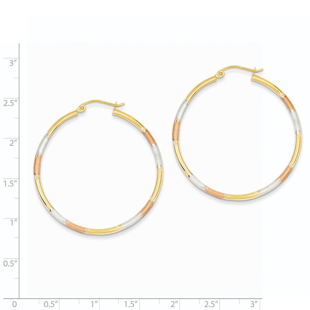 14K Tricolor-Gold Ohrringe, diamantgeschliffen, 2 mm