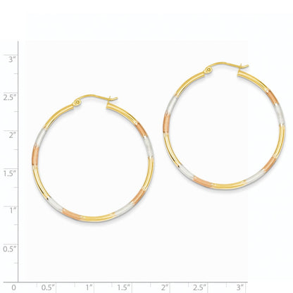 14K Tricolor-Gold Ohrringe, diamantgeschliffen, 2 mm