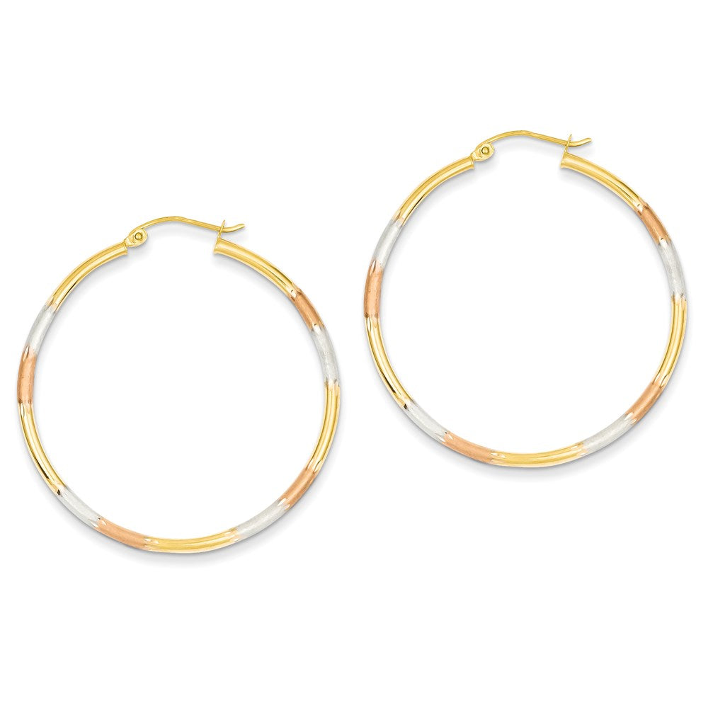 14K Tricolor-Gold Ohrringe, diamantgeschliffen, 2 mm