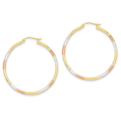 14K Tricolor-Gold Ohrringe, diamantgeschliffen, 2 mm