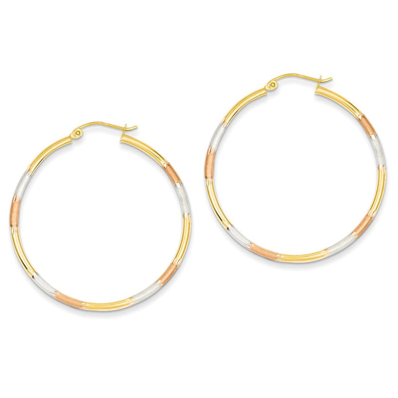 14K Tricolor-Gold Ohrringe, diamantgeschliffen, 2 mm