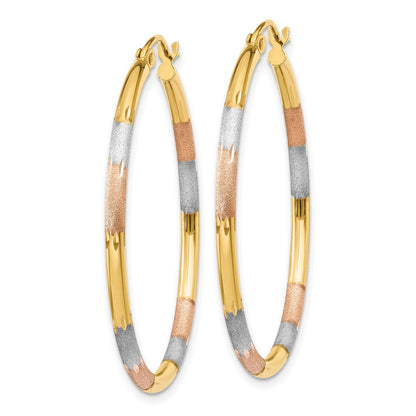 14K Gelbgold-Ohrringe mit Weiß- und Rosé-Rhodinierung, 2 mm, diamantiert