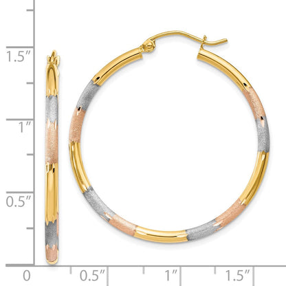 14K Gelbgold-Ohrringe mit Weiß- und Rosé-Rhodinierung, 2 mm, diamantiert