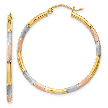 14K Gelbgold-Ohrringe mit Weiß- und Rosé-Rhodinierung, 2 mm, diamantiert