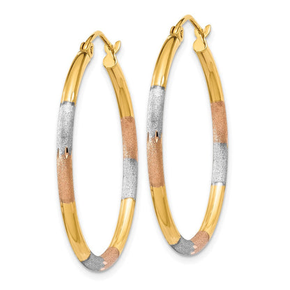 14K Tricolor-Gold Ohrringe, diamantgeschliffen, 2 mm