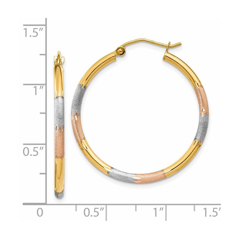 14K Tricolor-Gold Ohrringe, diamantgeschliffen, 2 mm
