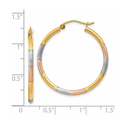 14K Tricolor-Gold Ohrringe, diamantgeschliffen, 2 mm