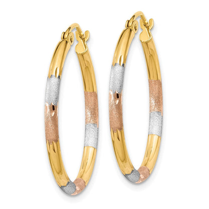 14K Gelb & Rhodium mit Weiß und Rose 2mm Satiniert Diamantiert Creolen