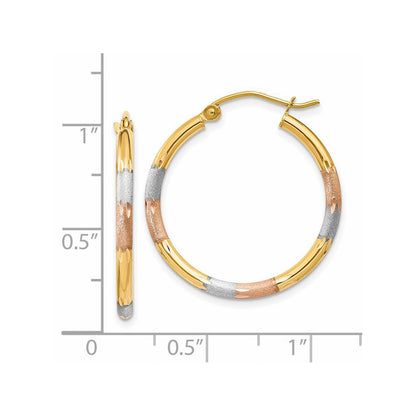 14K Gelb & Rhodium mit Weiß und Rose 2mm Satiniert Diamantiert Creolen