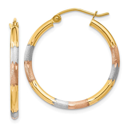 14K Gelb & Rhodium mit Weiß und Rose 2mm Satiniert Diamantiert Creolen