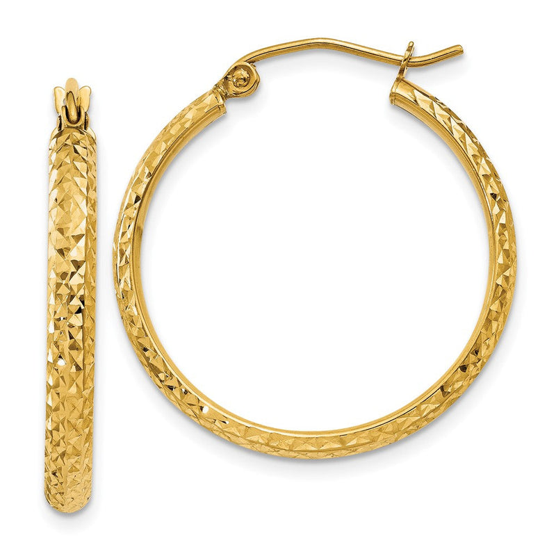 14K Gelbgold Diamantiert 2.8x25mm Hohl Creolen
