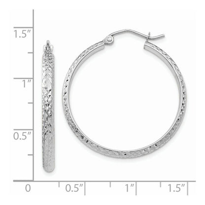 14K Weißgold Diamantiert 2.8x30mm Hohl Creolen