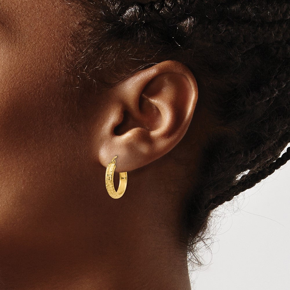 14K Gelbgold Diamantiert 3.5x17mm Hohl Creolen