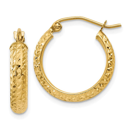 14K Gelbgold Diamantiert 3.5x17mm Hohl Creolen