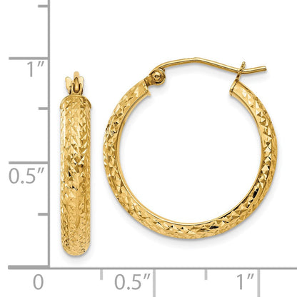 14K Gelbgold Diamantiert 3.5x22mm Hohl Creolen