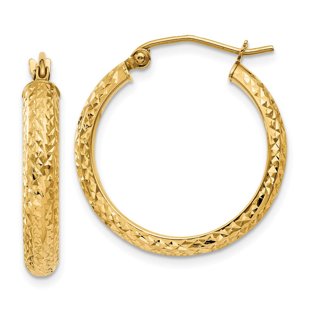 14K Gelbgold Diamantiert 3.5x22mm Hohl Creolen