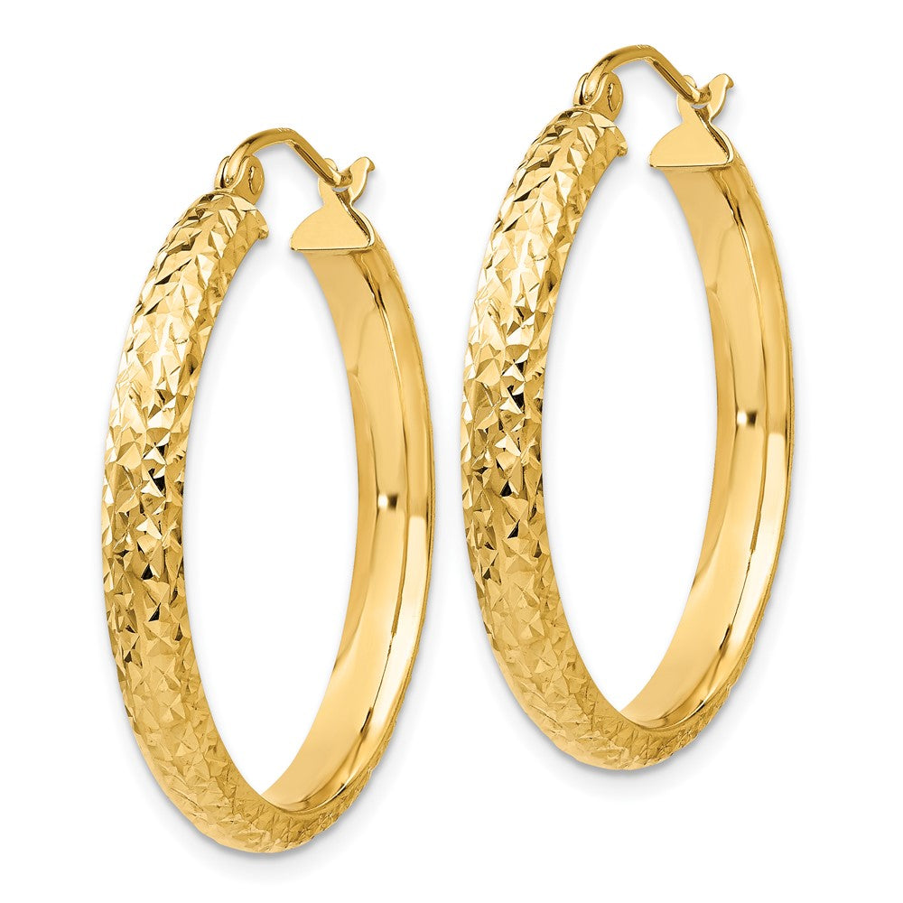 14K Gelbgold Diamantiert 3.5x28mm Hohl Creolen