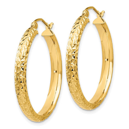 14K Gelbgold Diamantiert 3.5x28mm Hohl Creolen