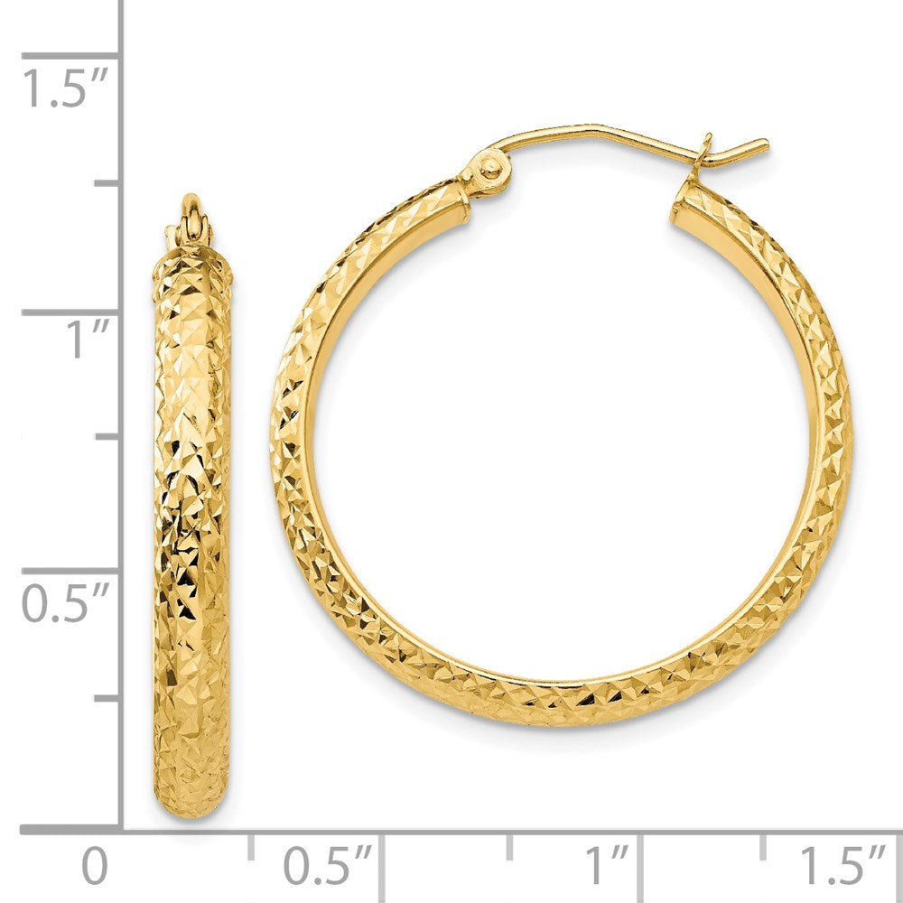 14K Gelbgold Diamantiert 3.5x28mm Hohl Creolen