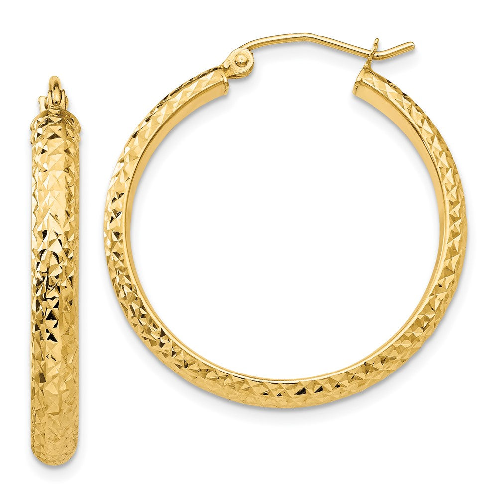 14K Gelbgold Diamantiert 3.5x28mm Hohl Creolen