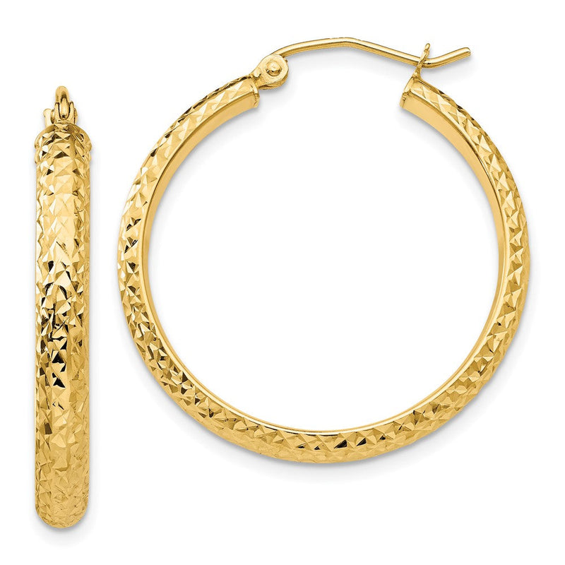 14K Gelbgold Diamantiert 3.5x28mm Hohl Creolen