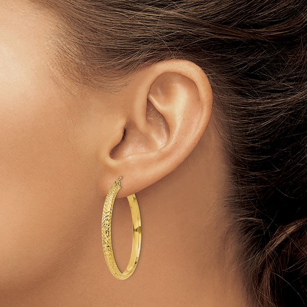 14K Gelbgold Diamantiert 3.5x38mm Hohl Creolen