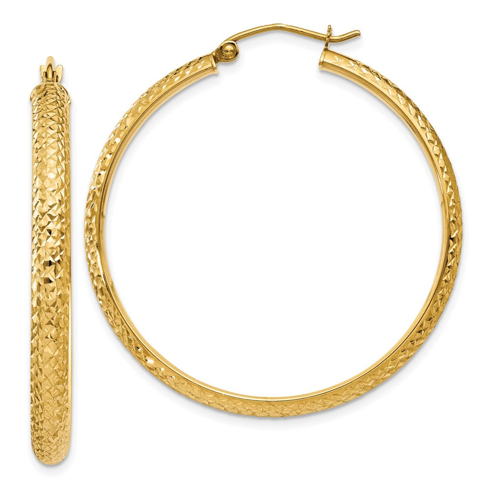 14K Gelbgold Diamantiert 3.5x38mm Hohl Creolen