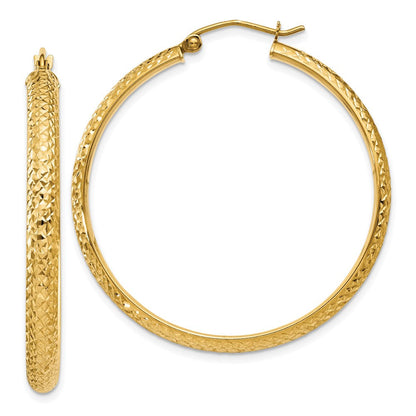 14K Gelbgold Diamantiert 3.5x38mm Hohl Creolen