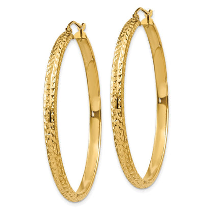 14K Gelbgold Diamantiert 3.5x46mm Hohl Creolen