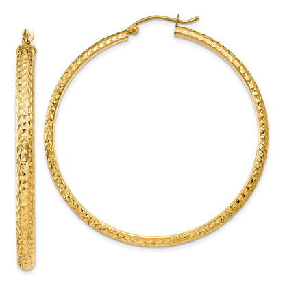 14K Gelbgold Diamantiert 3.5x46mm Hohl Creolen