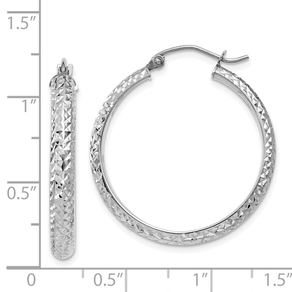14K Weißgold Diamantiert 3.5x28mm Hohl Creolen