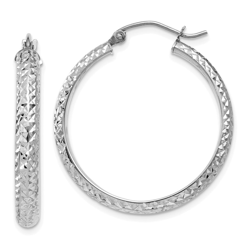 14K Weißgold Diamantiert 3.5x28mm Hohl Creolen