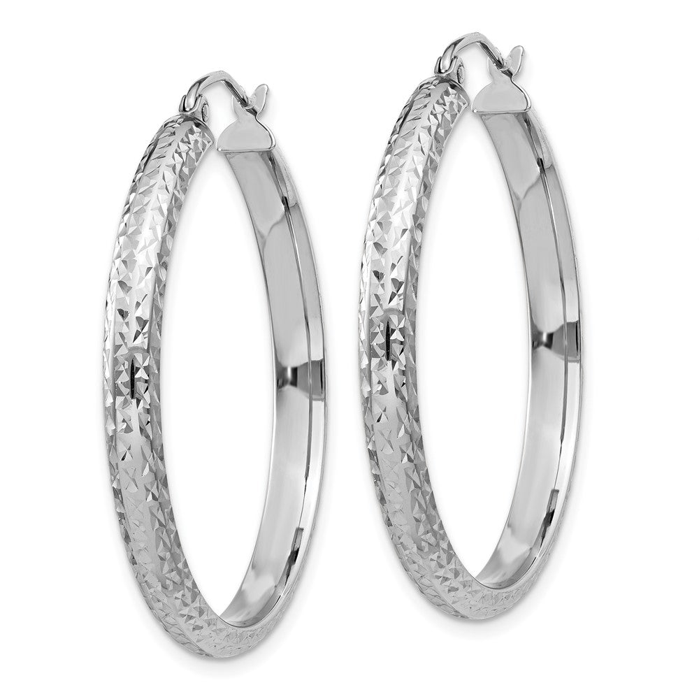 14K Weißgold Diamantiert 3.5x34mm Hohl Creolen