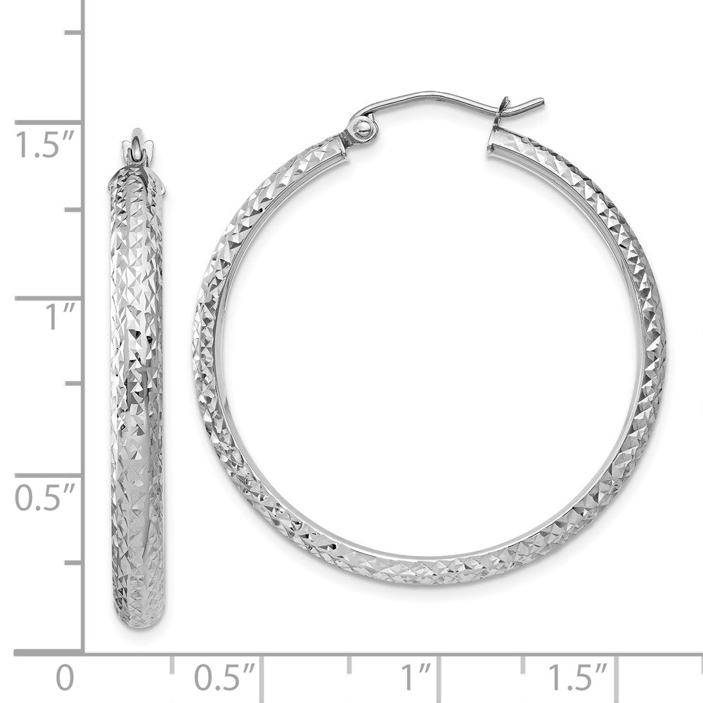 14K Weißgold Diamantiert 3.5x34mm Hohl Creolen