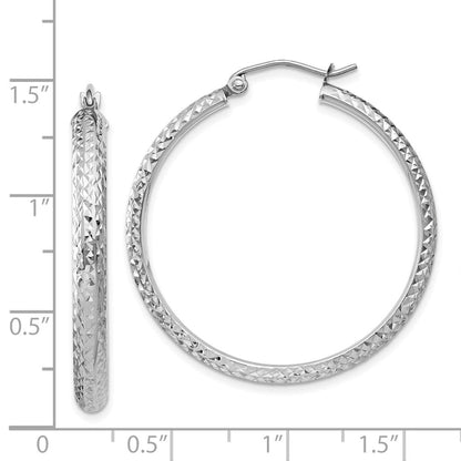 14K Weißgold Diamantiert 3.5x34mm Hohl Creolen