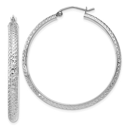 14K Weißgold Diamantiert 3.5x38mm Hohl Creolen