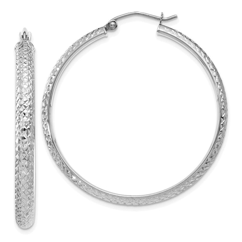 14K Weißgold Diamantiert 3.5x38mm Hohl Creolen