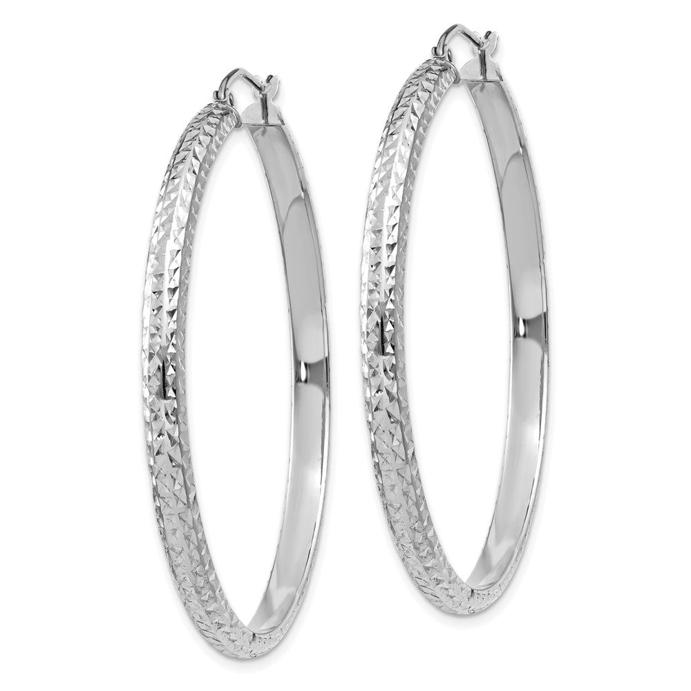 14K Weißgold Diamantiert 3.5x46mm Hohl Creolen
