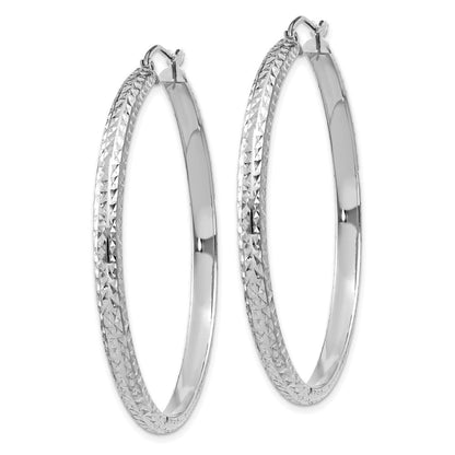 14K Weißgold Diamantiert 3.5x46mm Hohl Creolen