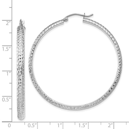 14K Weißgold Diamantiert 3.5x46mm Hohl Creolen