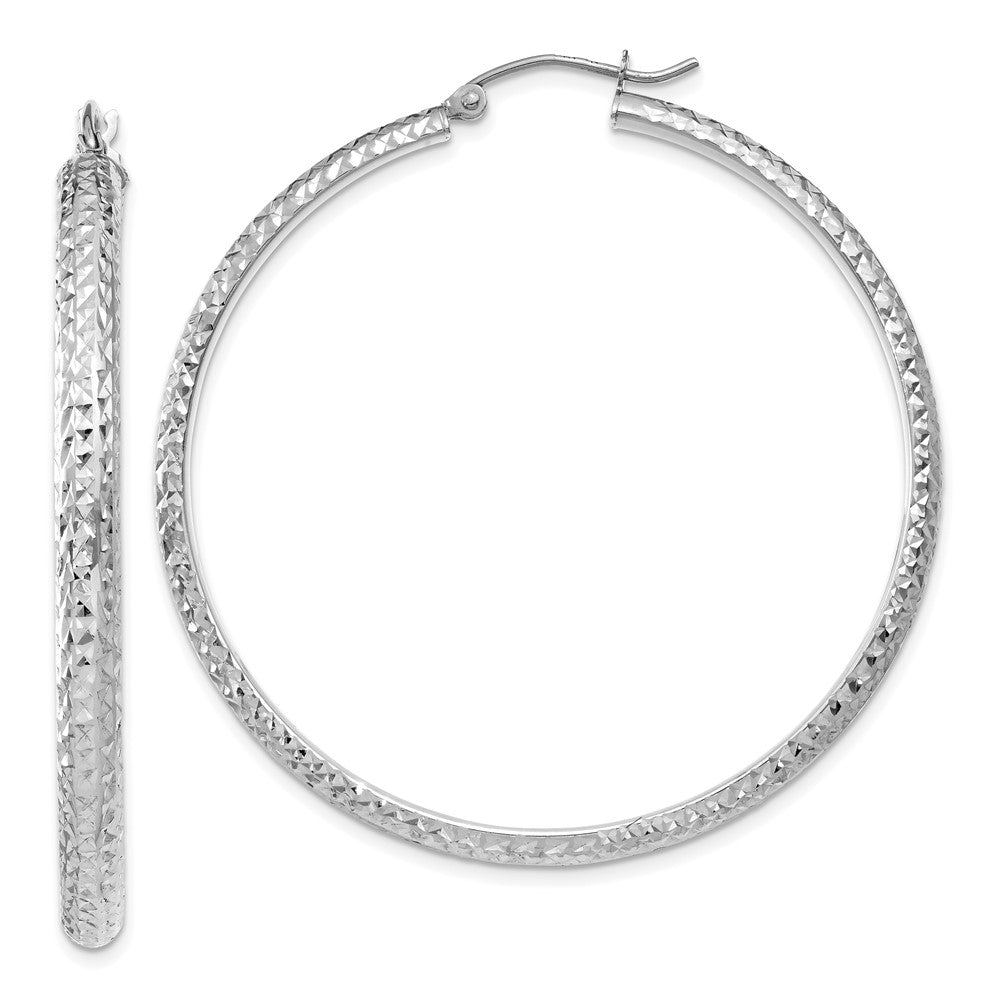 14K Weißgold Diamantiert 3.5x46mm Hohl Creolen