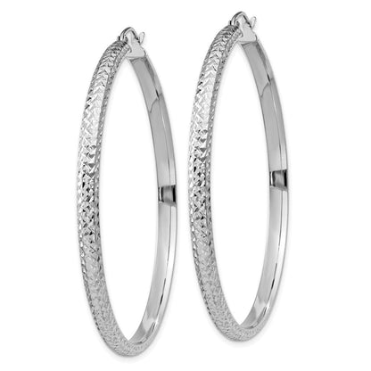 14K Weißgold Diamantiert 3.5x52mm Hohl Creolen